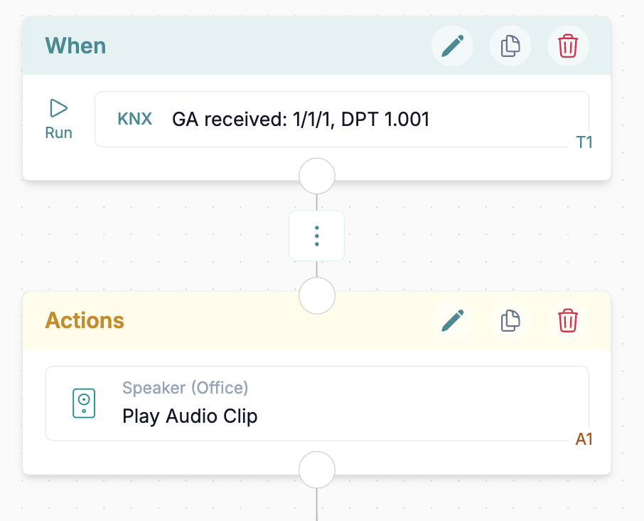 Automazione attivata da una scrittura KNX che riproduce un clip audio su Sonos
