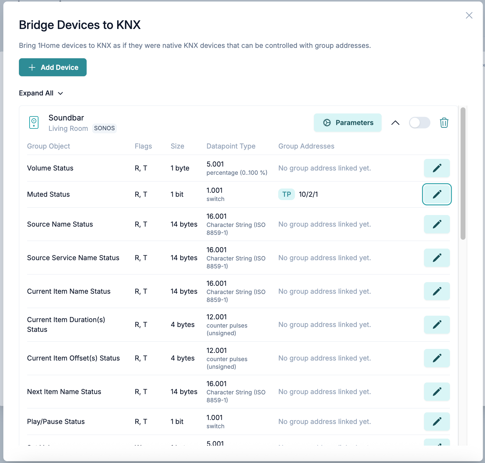 KNX Mapper mit Sonos Status- und Befehls-Gruppenobjekten