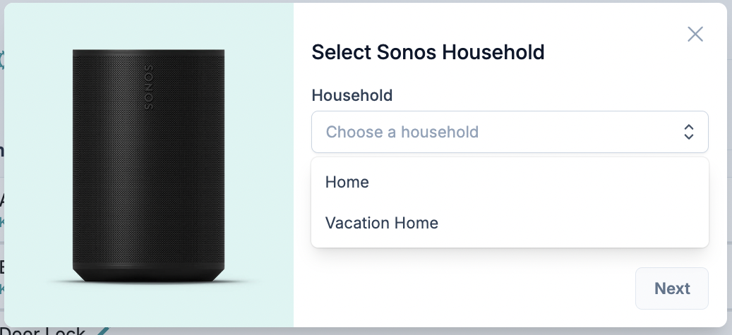 Sonos Haushalt auswählen