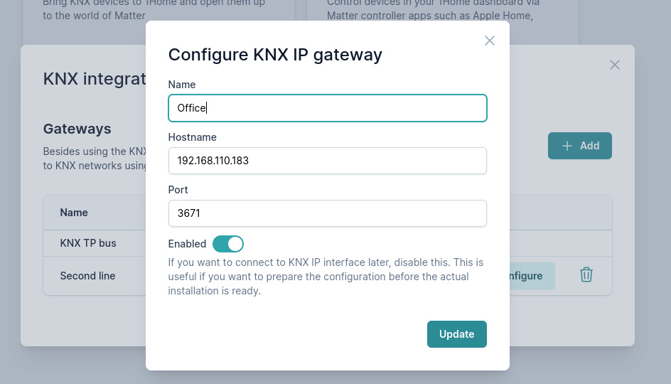 Add KNX gateway
