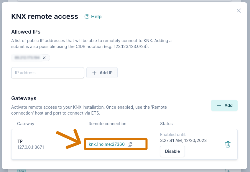 KNX remote access URL