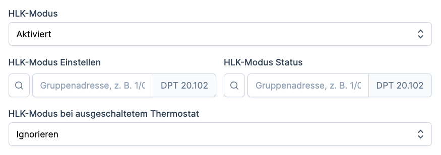 Thermostat HVAC-Modi Konfiguration Screenshot