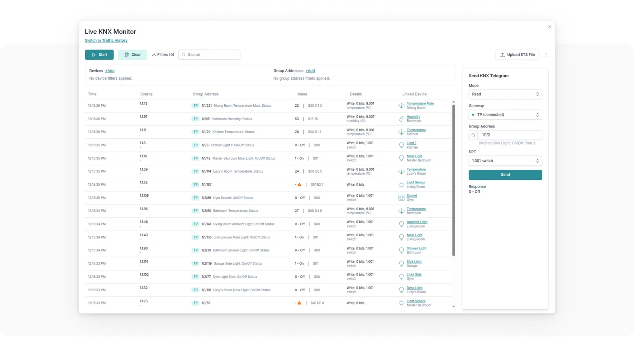 1Home KNX-trafik live monitor