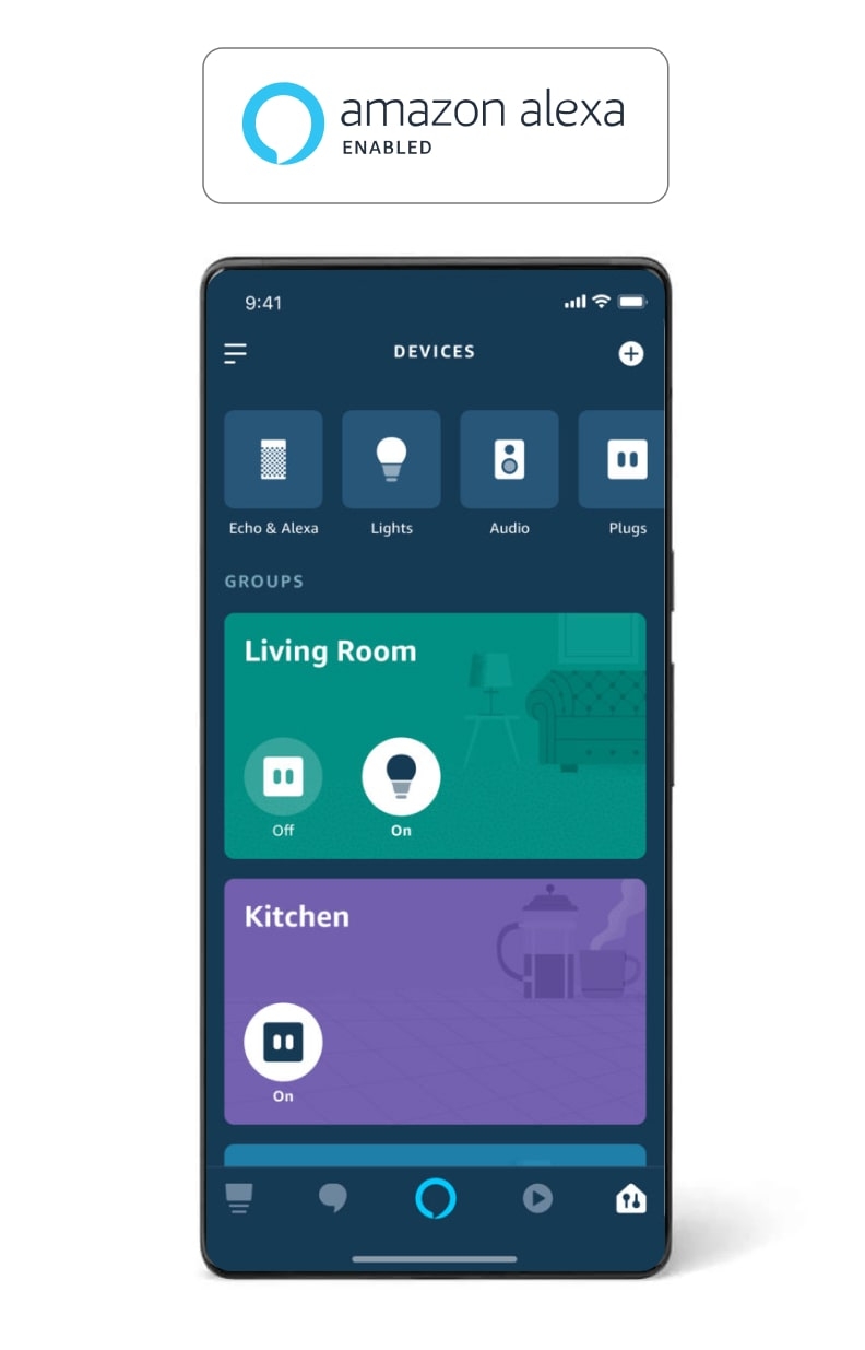 1Home usa la aplicación móvil para casas inteligentes de Amazon o Google